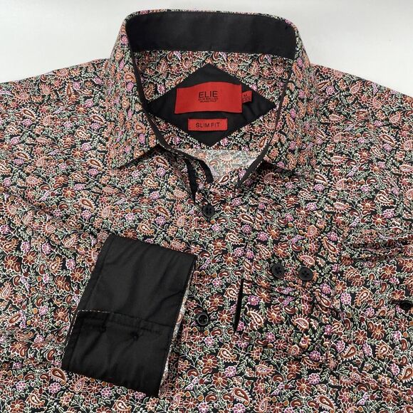 Elie Balleh‎ Button Up Shirt Men's Medium Slim Fit Floral Groovy Party Paisley - Picture 1 of 11